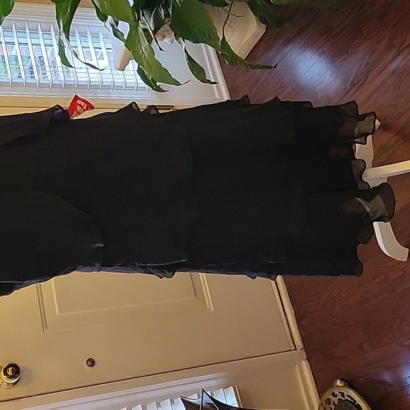 Dani Max black tiered dress sheer cap ruffle sleeve Fabric rose Vneck sz 18 New… - Picture 4 of 8